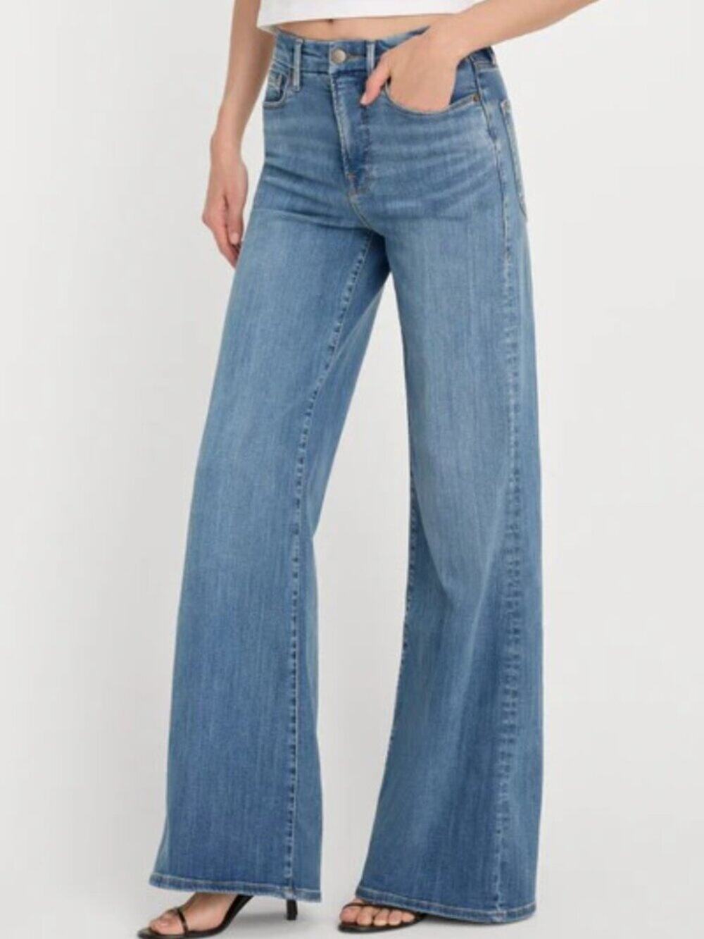 Good American Good Waist Palazzo Jeans Light Wash Cotton Stretch - 24W